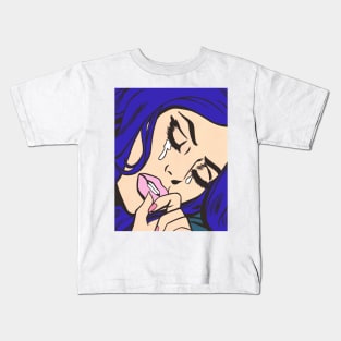 Blue Sad Comic Girl Kids T-Shirt